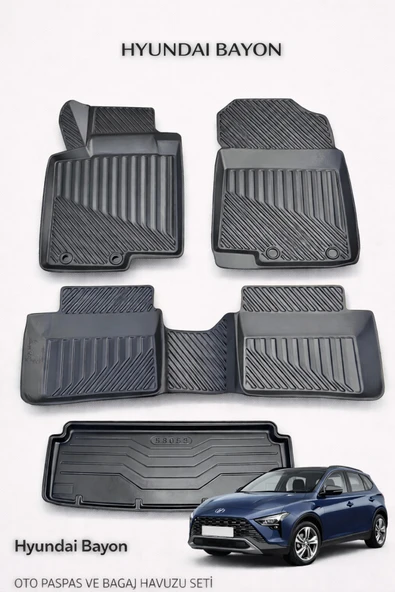 Black Gold Hyundai Bayon Uyumlu 3D Oto Paspas ve Bagaj Havuzu Set Premium ürün görseli 1