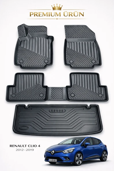 Black Gold Renault Clio 4 2012-2019 Uyumlu 3D Oto Paspas ve Bagaj Havuzu Set Premium ürün görseli 1