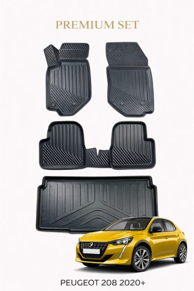 Black Gold Peugeot 208 2020+ Uyumlu 3D Oto Paspas ve Bagaj Havuzu Set Premium ürün görseli 1