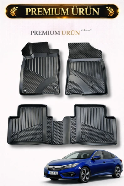 Black Gold Honda Civic 2016+ FC5 Uyumlu 3D Oto Paspas Premium ürün görseli 1