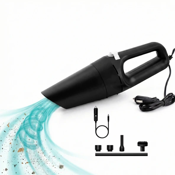 Kablolu Taşınabilir Araç İçi Süpürge 120 W 4000 PA Uzatma Borulu ve Başlıklı Süpürme Hava Emiş ürün görseli 1