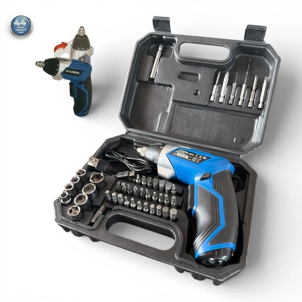 Hyundai HPA0416 Şarjlı Tornavida 4V 1.3Ah 4Nm 200 dev/dk 1/4” Hex Lokmalı Set ürün görseli 1