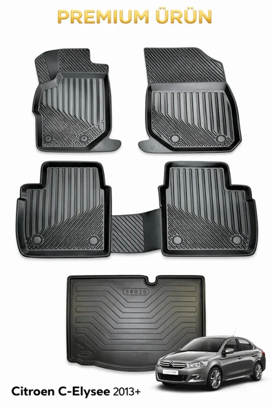 Black Gold Citroen C-Elysee 2013+ Uyumlu 3D Oto Paspas ve Bagaj Havuzu Set Premium ürün görseli 1