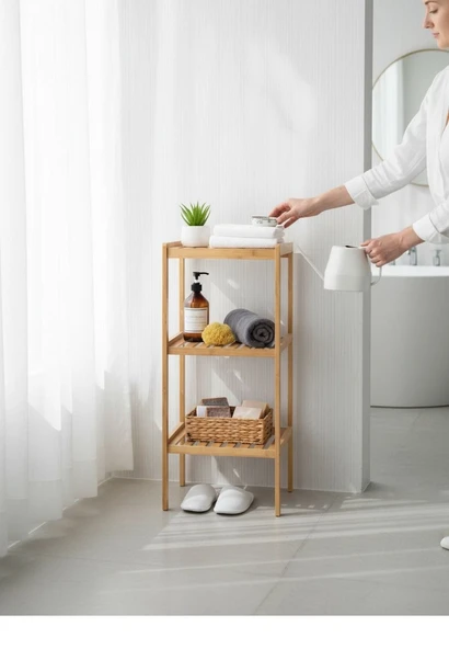 Bambu 3 katlı çok amaçlı raf - dikey ayakkabılık havluluk banyo rafı ürün görseli 1
