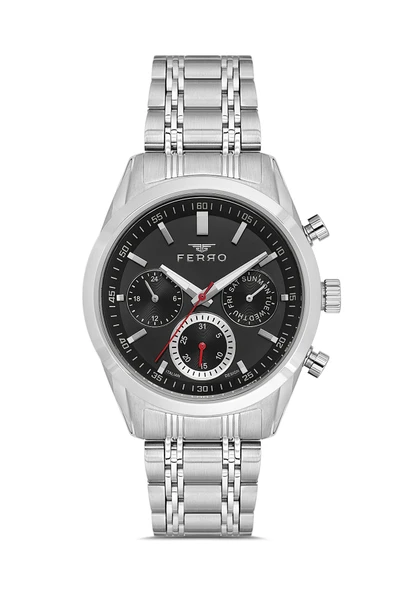 Ferro FM40152A-A2 Quartz Çelik Gri Siyah Kadran 41 mm Kordon Erkek Kol Saati ürün görseli 1