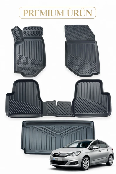 Black Gold Citroen C4 2010-2020 Uyumlu 3D Oto Paspas ve Bagaj Havuzu Set Premium ürün görseli 1