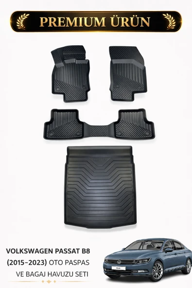 Black Gold Volkswagen Passat B8 3D Oto Paspas ve Bagaj Havuzu Set Premium ürün görseli 1