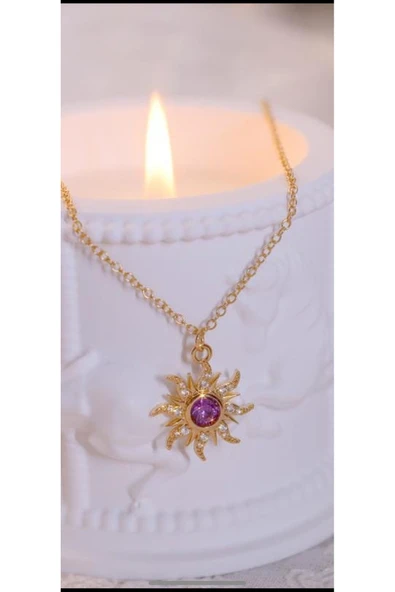 Ay Çiçeği Kolye Lila 925 Ayar - Resim 2