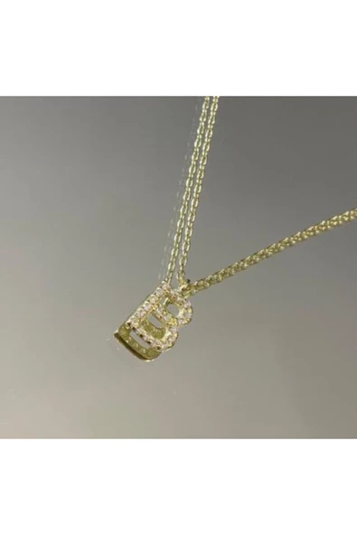 925 Ayar Gümüş Zirkon Taşlı Minimal Harf Kolye ürün görseli 1
