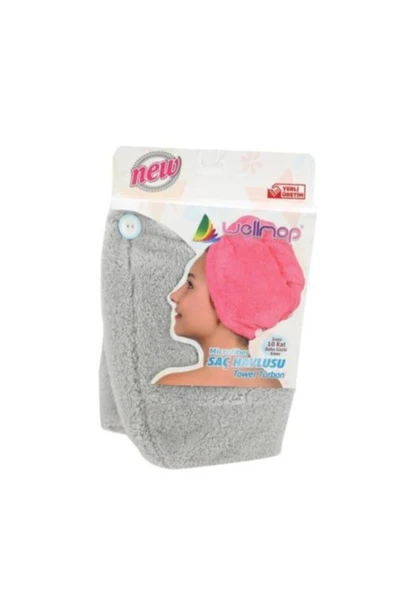 Wellmop Mikrofiber Düğmeli Saç Havlusu Gri ürün görseli 1