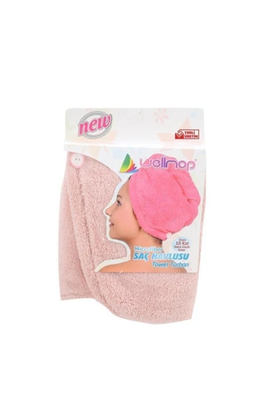 Wellmop Mikrofiber Düğmeli Saç Havlusu Pudra ürün görseli 1