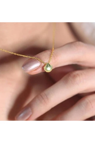 Kadın Sarı Minimal Midye 925 Ayar Gümüş Kolye ürün görseli 1
