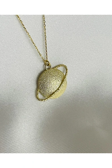 925 Ayar Gümüş Gold Renk Gezegen Kolye ürün görseli 1