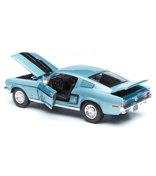 1968 Model Ford Mustang GT Cobra Jet 1:18 Ölçekli Mavi Renkli 30 Cm ürün görseli 1