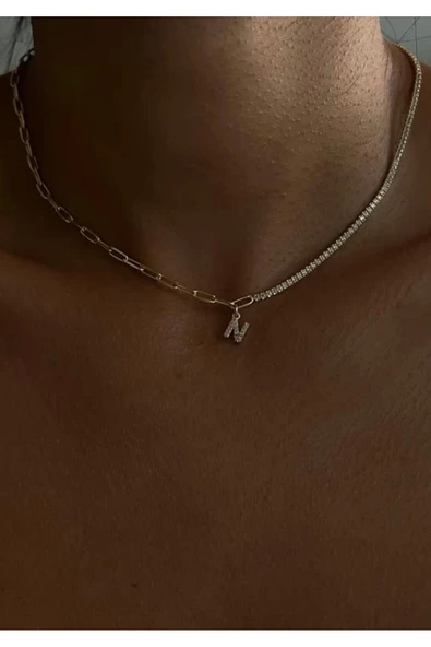 Luxury 14 şubat Özel Yarı Su Yolu Yarı Zincir Kolye 925 Ayar ürün görseli 1
