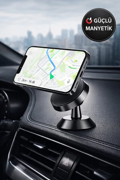 Mıknatıslı Telefon Tutucu 360° Döner Güçlü Manyetik Araç İçi Torpido Telefon Standı Siyah ürün görseli 1