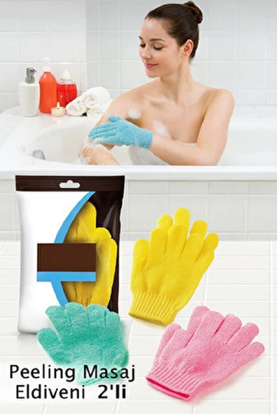 2'li Esnek Banyo Ve Peeling Eldiveni Ölü Deri Atıcı Vücut Duş Kese Eldiveni Ekstra Köpürme ürün görseli 1
