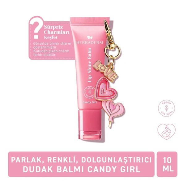 Herbaderm Parlak Dudak Balmı Pamuk Şekeri Aromalı 10 ml (Charm Hediyeli) ürün görseli 1