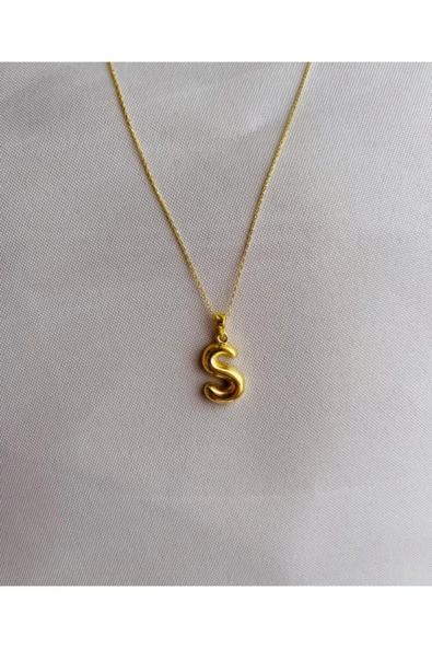 925 Ayar Gümüş Gold Bombeli S Harfi ürün görseli 1