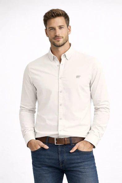 BADBEAR ERKEK COTTON BEYAZ GÖMLEK VICTOR BASIC OFF-WHİTE ürün görseli 1