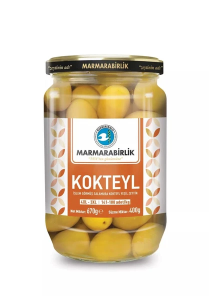 Marmarabirlik kokteyl yeşil zeytin 4xl-3xl (141-180 adet/kg) 400 g ürün görseli 1