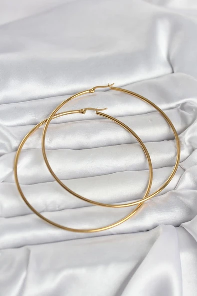 316L Çelik Gold Renk 80 mm Kadın Halka Küpe - TJ-BKP11688 ürün görseli 1