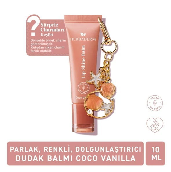 Herbaderm Parlak Dudak Balmı Coco Vanilya Aromalı 10 ml (Charm Hediyeli) ürün görseli 1