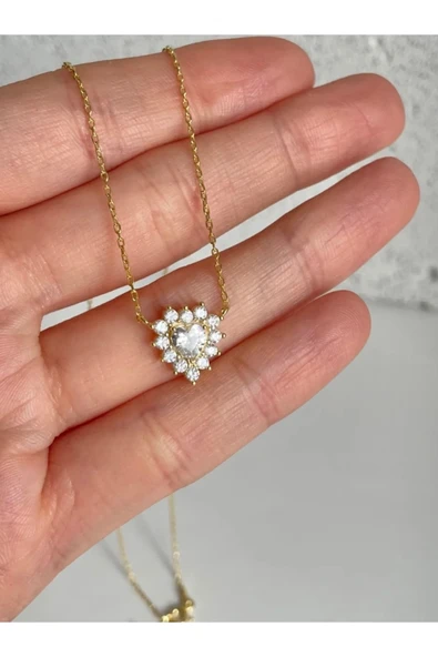 Kalp Özel Taşlı Kolye 925 Ayar - Resim 2