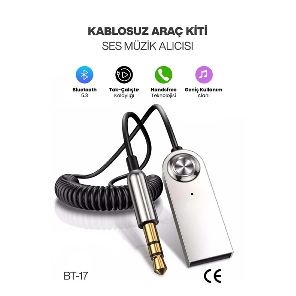 CONCORD BT-17 Kablosuz Aux Bluetooth 5.3 Araç Kiti Telefon Müzik Dinleme Tak Çalıştır ürün görseli 1
