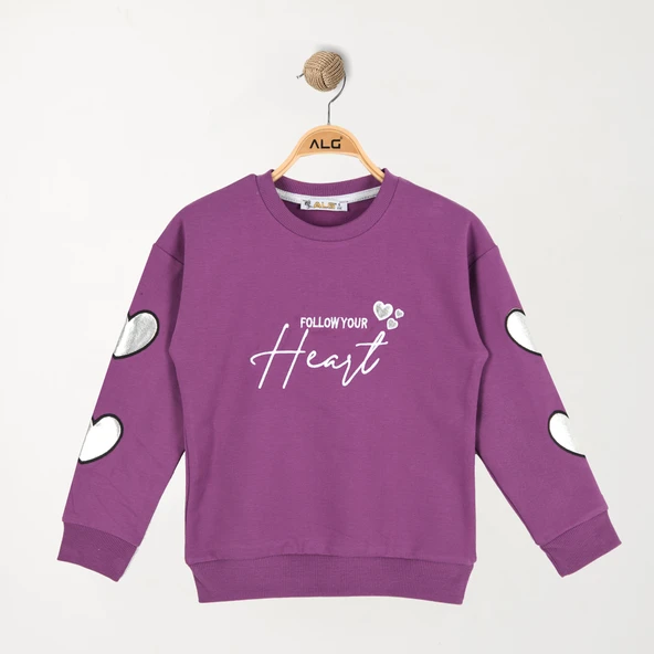 KIZ ÇOCUK 2 İP ŞARDONSUZ MEVSİMLİK SWEATSHIRT VARAK NAKIŞ DETAYLI (Bir Beden Büyük Önerilir) ürün görseli 1
