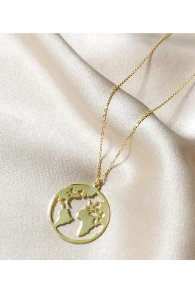 Kadın Gold Dünya 925 Ayar Gümüş Kolye ürün görseli 1