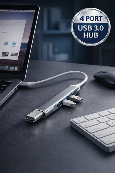 Type-C 4 Port USB 3.0 Hub Çoklayıcı Ultra İnce Adaptör MacBook Notebook Uyumlu Bölücü ürün görseli 1