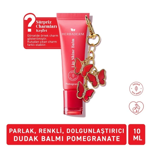 Herbaderm Parlak Dudak Balmı Nar Aromalı 10 ml (Charm Hediyeli) ürün görseli 1