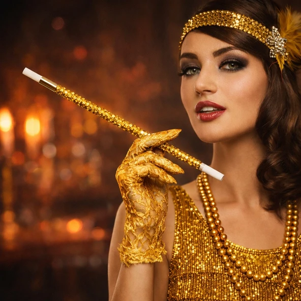 30 cm Altın Gold Payetli Sigara Tutacağı – 1920’ler Gatsby Parti Aksesuarı ürün görseli 1