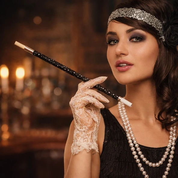 30 cm Siyah Payetli Sigara Tutacağı – 1920’ler Gatsby Parti Aksesuarı ürün görseli 1