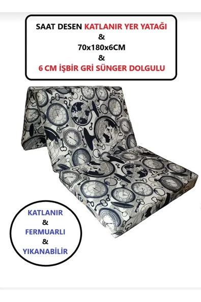 LÜKS KATLANIR YATAK 70x180x6 CM SÜNGER DÜNYA SAAT DESEN ürün görseli 1