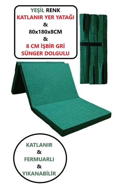 LÜKS KATLANIR YATAK 80x180x8 CM SÜNGER DÜZ YEŞİL ürün görseli 1