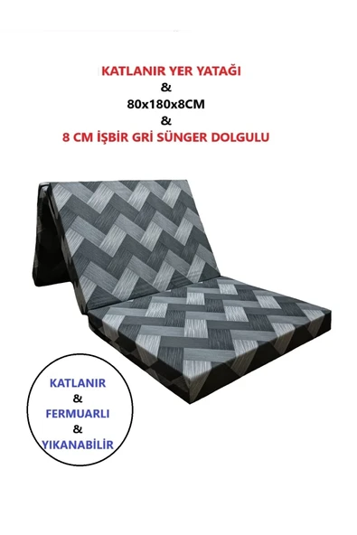 LÜKS KATLANIR YATAK 80x180x8 CM SÜNGER GRİ ZİKZAK ürün görseli 1