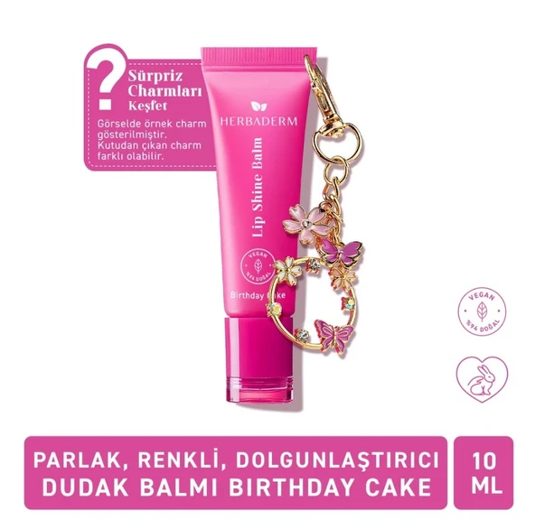 Herbaderm Parlak Dudak Balmı Birthday Cake Aromalı 10 ml (Charm Hediyeli) ürün görseli 1