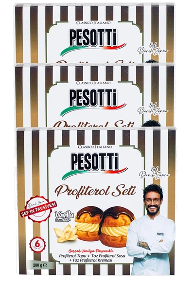 Pesotti Profiterol Seti 280g (Vanilya Bourbonlu Toz Profiterol Sosu & Krema Karışımı) x 3 Adet ürün görseli 1