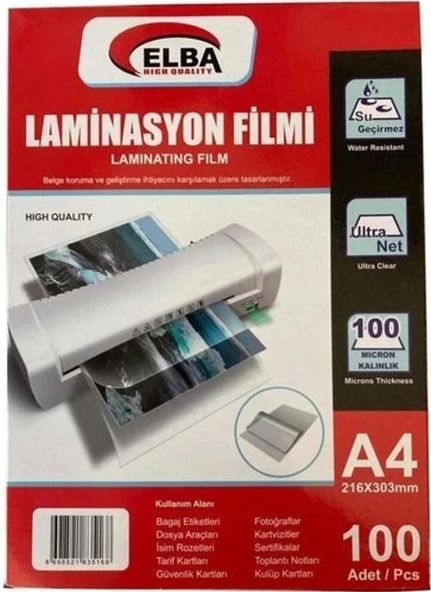 Elba Laminasyon Filmi A4 100 Mic 100 Lü Paket ürün görseli 1