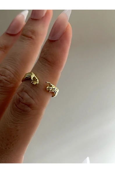 925 Ayar Gümüş Gold Tasarım El Yüzük ürün görseli 1