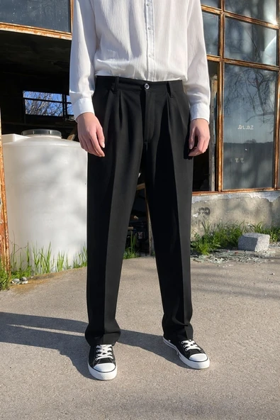 Premium Baggy Kumaş Pantolon Siyah ürün görseli 1