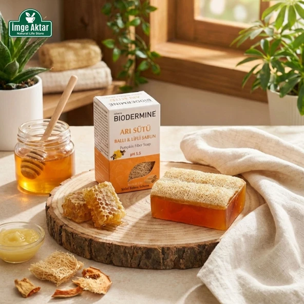 Biodermine Doğal Kabak Lifli Arı Sütü ve Ballı Sabun - Besleyici Bakım (130 gr) ürün görseli 1