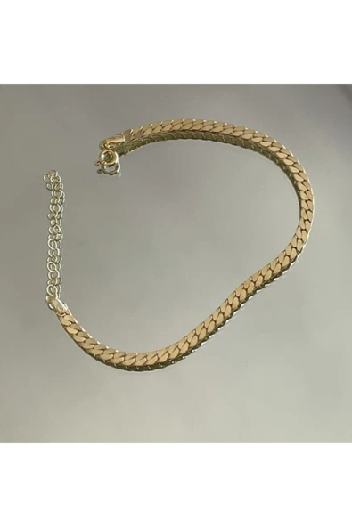 925 Ayar Gümüş Gold Yassı Model Bileklik ürün görseli 1