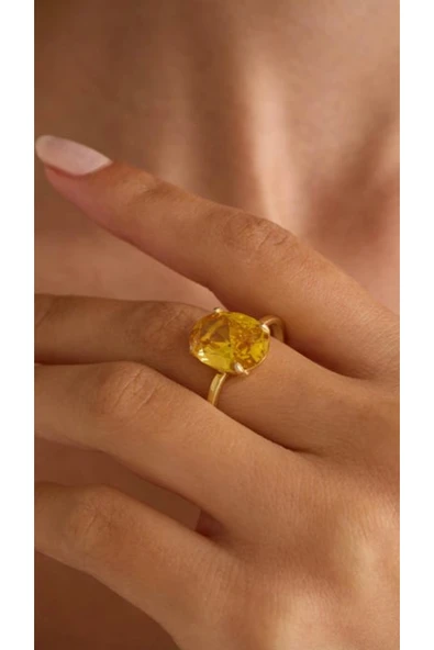 Sarı üç Karat Ayarlı Tek Taş Yüzük 925 Ayar ürün görseli 1