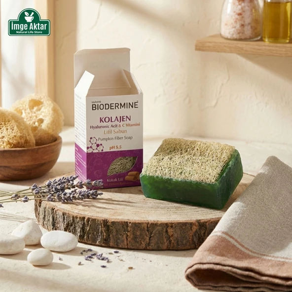 Biodermine Doğal Kabak Lifli Sabun - Kolajen, Hyaluronic Acid ve C Vitamini (130 gr) ürün görseli 1