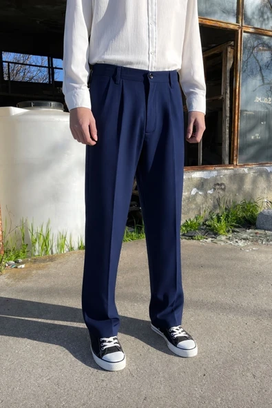 Premium Baggy Kumaş Pantolon Lacivert ürün görseli 1
