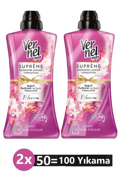 Vernel Max Konsantre Çamaşır Yumuşatıcısı 2 X 1200ml (100 YIKAMA) Supreme Blossom ürün görseli 1