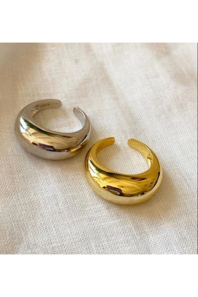 925 Ayar Gümüş Gold Bombeli Yüzük ürün görseli 1